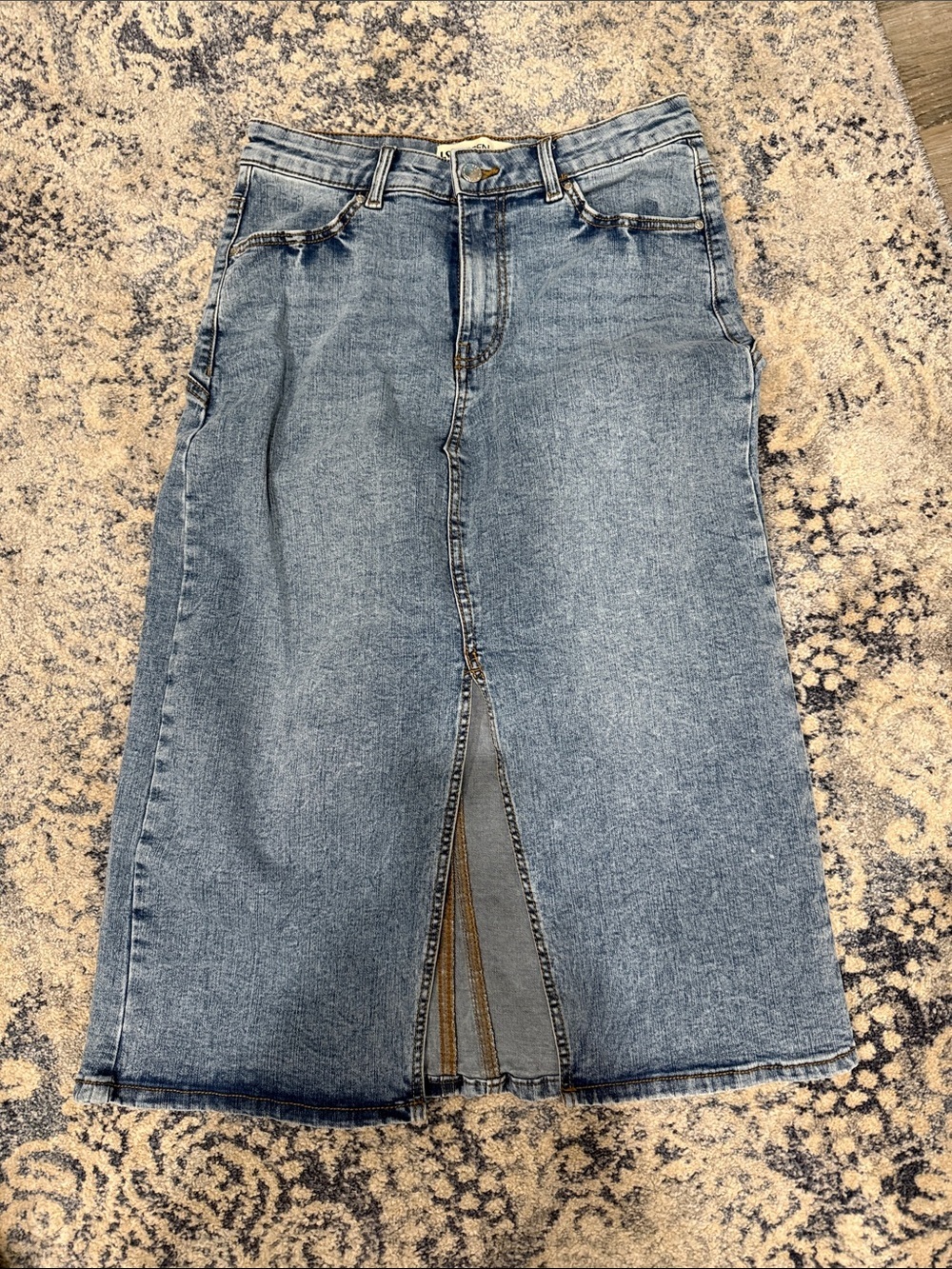 Lovegen Denim Midi Skirt with Front Slit - Blue sz 9 sz 30